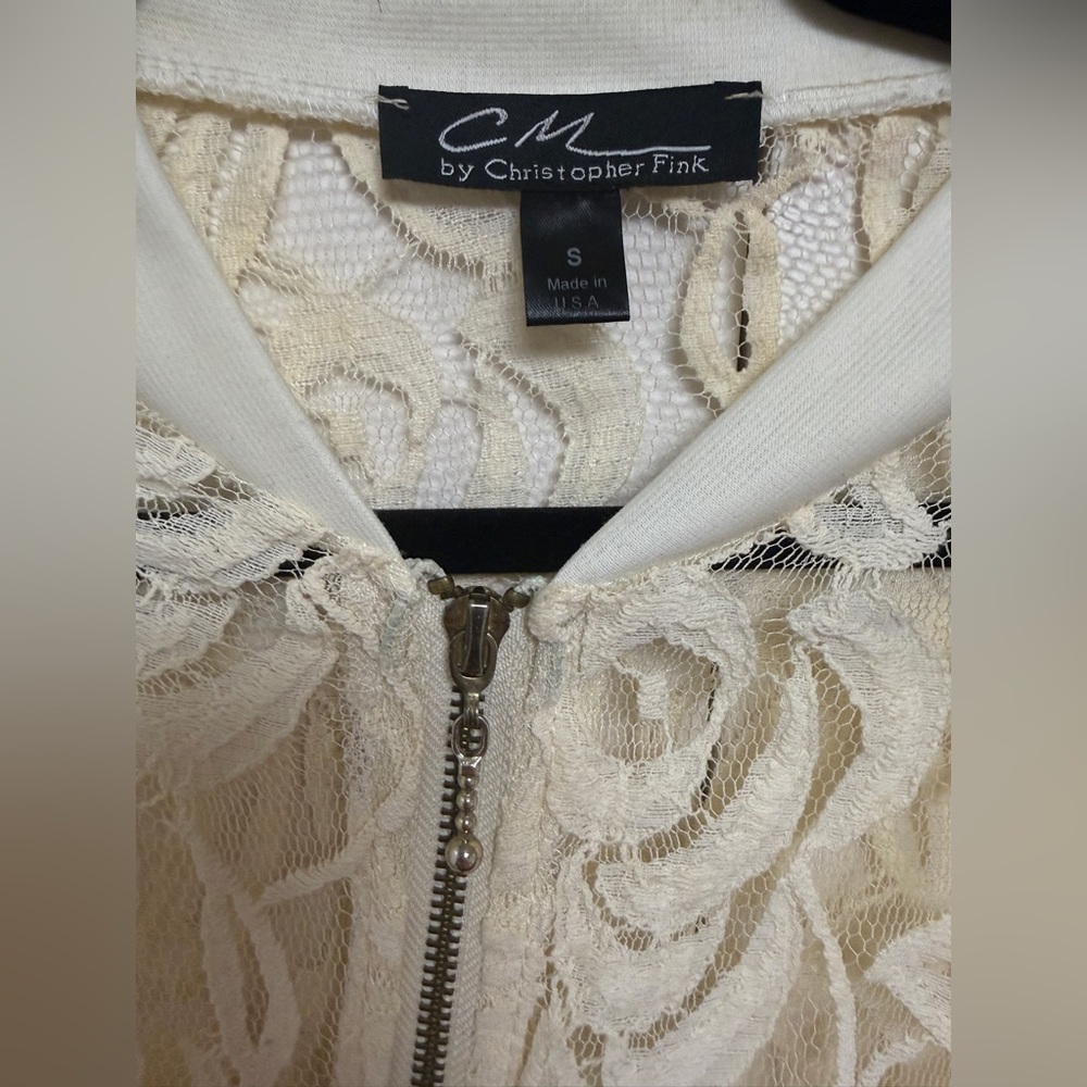 Cream Lace Zip Bomber Jacket by - Picture 3 of 4